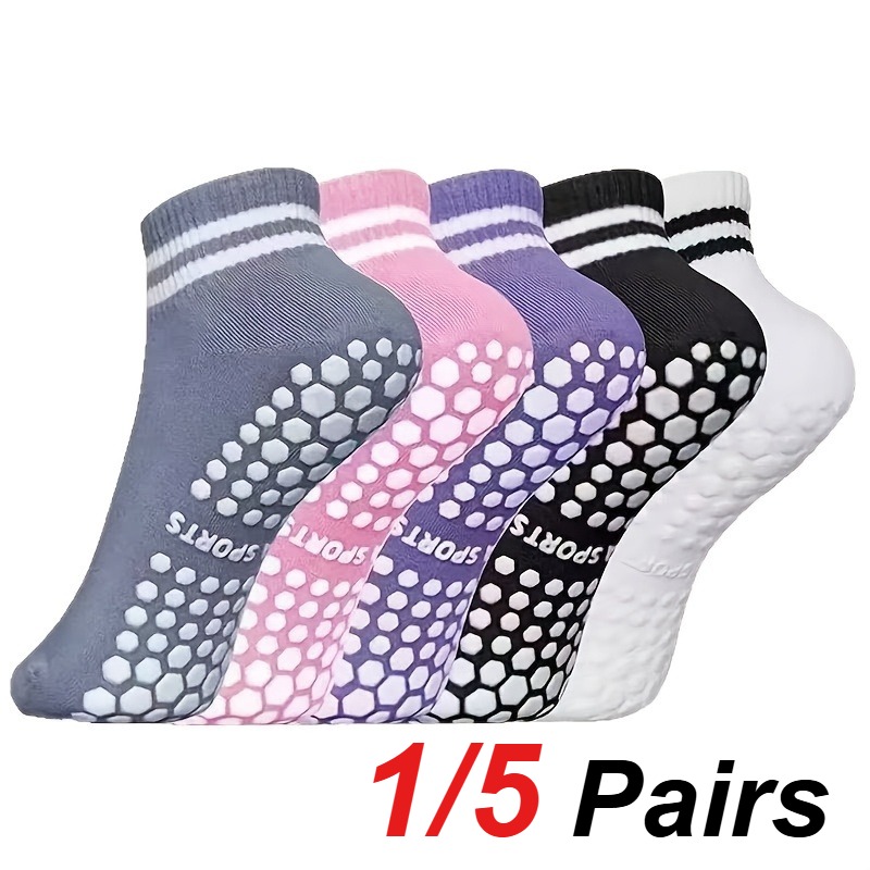 Pilates & Yoga Studio Alineacion - 1/5 Paar Damen-Silikon-Anti-Rutsch-Socken für Pilates, Yoga,