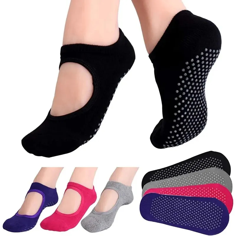 Pilates Yoga And Gym - Rückenfreie, rutschfeste Fitness-Yoga-Socken aus Baumwolle für